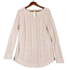 L.L.Bean Signature Sweater Women's Medium Beige Cable Knit Fisherman Tunic NWT